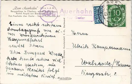 Hahnenklee-Bockswiese-Goslar(im Oberharz) Luftaufnahme 1953  Landpoststempel