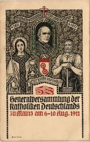 Ansichtskarte Mainz Fest-Postkarte Generalversammlung Katholiken 1911