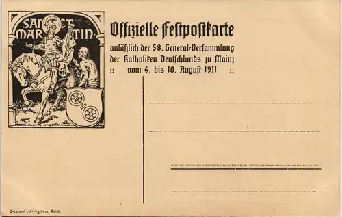 Ansichtskarte Mainz Fest-Postkarte Generalversammlung Katholiken 1911
