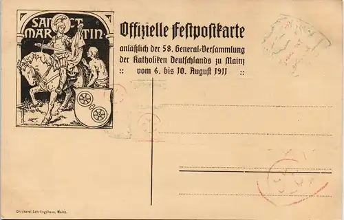 Ansichtskarte Mainz Festpostkarte 58. Generalversammlung der Katholiken 1911