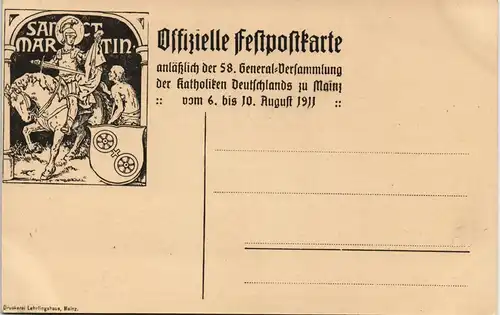 Mainz Offiz. Fest-Postkarte der Versammlung Katholiken Deutschland 1911