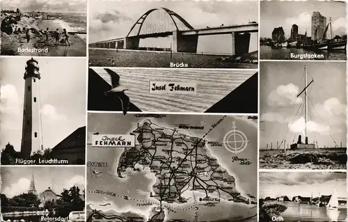 Fehmarn (Insel) Mehrbild-AK mit Leuchtturm, Burgstaaken, Insel-Karte uvm. 1960