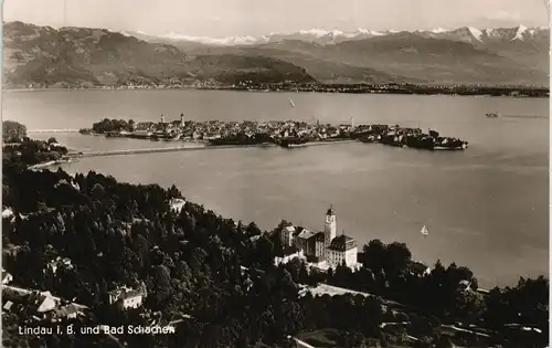 Ansichtskarte Schachen-Lindau (Bodensee) Panorama-Ansicht mit Bodensee 1955