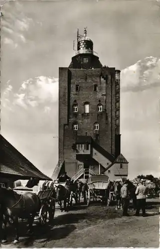 Ansichtskarte Insel Neuwerk-Hamburg Leuchtturm und Wattwagen 1968