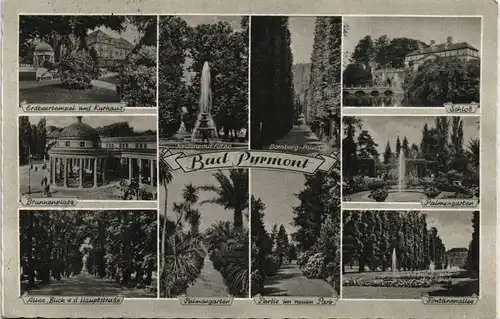 Bad Pyrmont Mehrbildkarte mit Gebäuden, Plätzen, Sehenswürdigkeiten 1955