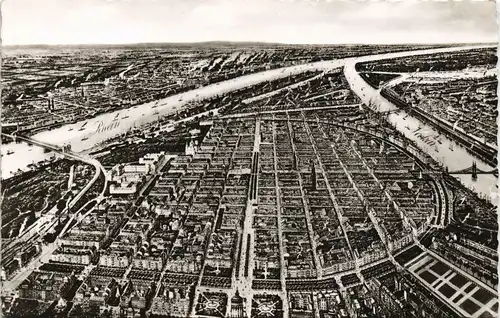 Mannheim Panorama-Ansicht Stadt aus der Vogelschau-Perspektive 1960