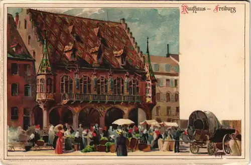 Freiburg im Breisgau Kaufhaus, Künstlerkarte - Markttreiben 1903