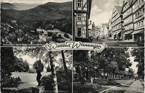 Bad Wildungen MB mit Brunnenstrasse, Panorama, Kurpark, Brunnenallee 1975/1960