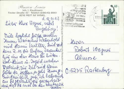 Reit im Winkl Pension Louise Inh. I. Kaufmann Tiroler Straße Mehrbildkarte 1992