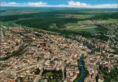 Pforzheim Luftbild City Stadt vom Flugzeug aus, Luftaufnahme 1970