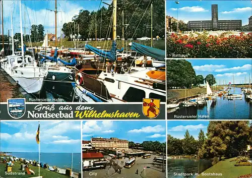 Wilhelmshaven Mehrbild-AK mit Hafen, Strand, City, Park Bootshaus uvm. 1980