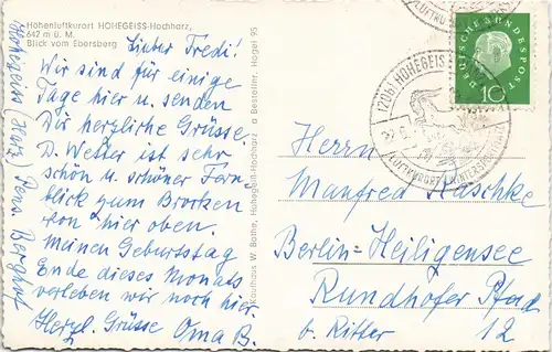 Ansichtskarte Hohegeiß-Braunlage Totale, Sonderstempel 1961