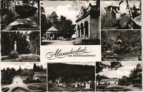 Ansichtskarte Bad Alexandersbad MB: Mariengrotte, Luisendenkmal, uvm 1958