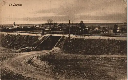 CPA Saint-Souplet Stadt, Bahnunterführung 1915