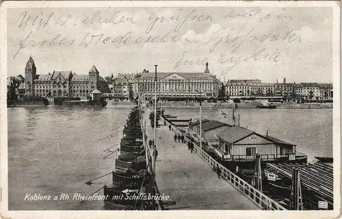 Ansichtskarte Koblenz Stadt, Schiffsbrücke 1931