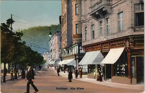 Postcard Karlsbad Karlovy Vary Alte Wiese, Uhrmacher 1913