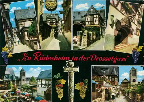 Rüdesheim (Rhein) Drosselgasse Mehrbildkarte div. Foto-Ansichten 1986