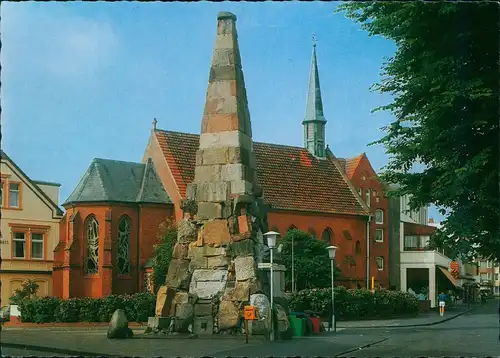 Ansichtskarte Norderney Denkmal mit St. Ludgerus-Kirche 1970