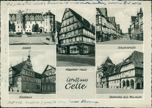 Celle Mehrbild-AK Schloss, Schuhstraße, Höppener Haus uvm. 1959