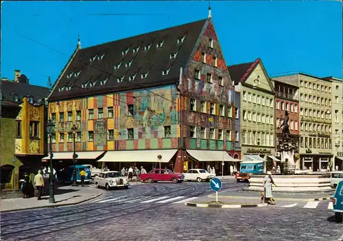 Ansichtskarte Augsburg Merkurbrunnen und Weberhaus, Mercedes Auto 1978