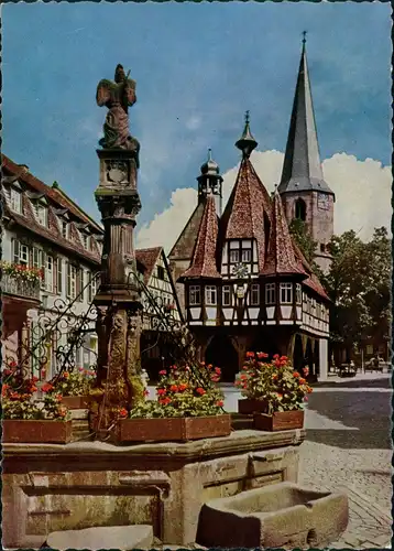 Ansichtskarte Michelstadt Rathaus, Brunnen, Odenwald Region 1966