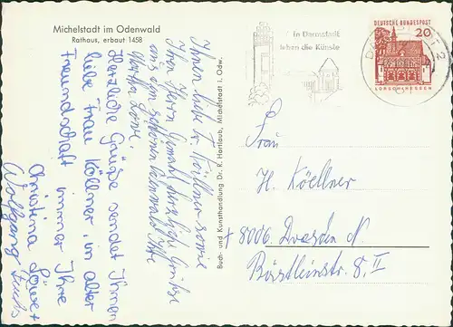 Ansichtskarte Michelstadt Rathaus, Brunnen, Odenwald Region 1966