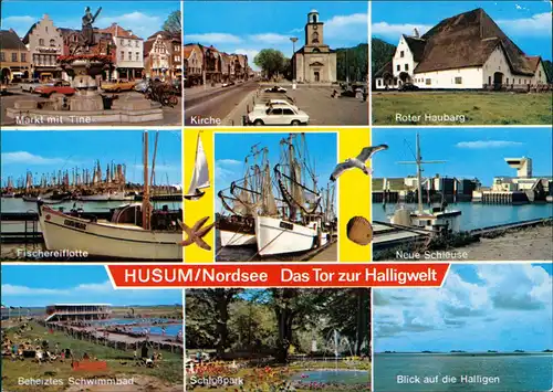 Ansichtskarte Husum Mehrbildkarte Das Tor Zur Halligwelt, 9 Ansichten 1991