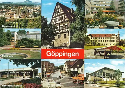 Göppingen Mehrbildkarte ua. Kornhausplatz, Hallenbad, Fussgäner-Zone uvm. 1980