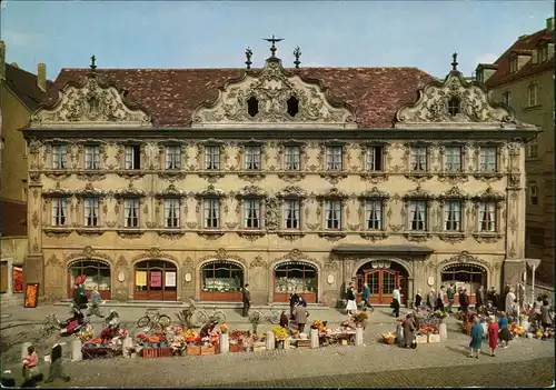 Ansichtskarte Würzburg Das Falkenhaus, Marktstände, Verkaufsmarkt 1970