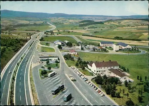 Ansichtskarte Montabaur Autobahn-Rasthaus am Zubringer, Luftaufnahme 1967