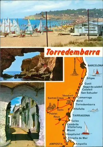 Postales Tarragona Strand Playa Beach Costa Dorada Mehrbildkarte 1981