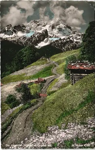 Ansichtskarte Grainau Alpspitze v. Graseck - colorierte Foto Ak 1956
