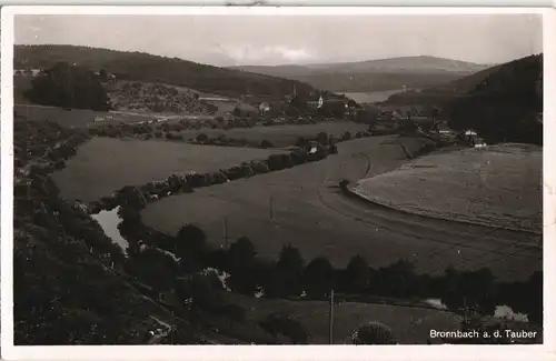 Ansichtskarte Bronnbach-Wertheim Stadt gel. Luftpost Mischfrankatur Heuss 1954