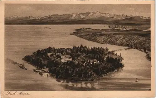 Ansichtskarte Insel Mainau-Konstanz aus der Vogelschau - Künstlerkarte 1928