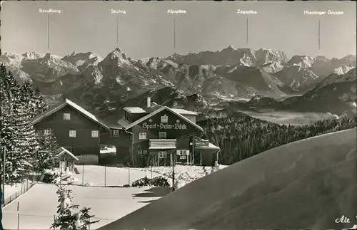 Ansichtskarte .Bayern Sportheim Böck, 1500 m am Edelsberg 1958