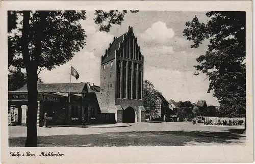 Postcard Stolp Słupsk Mühlentor und Araltankstelle 1932