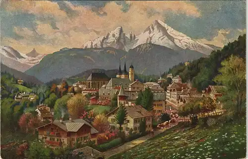 Ansichtskarte Berchtesgaden Stadtpartie - Künstlerkarte 1911