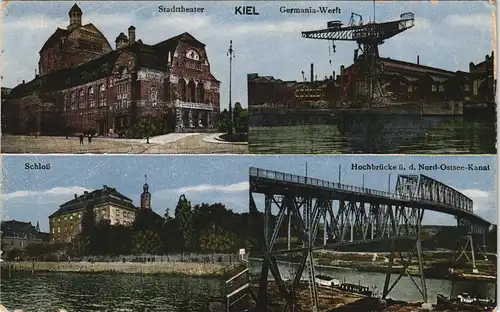Ansichtskarte Kiel Germania-Werft, Schloß, Hochbrücke 1922