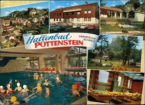 Pottenstein Mehrbildkarte mit Hallenbad, Fränkische Schweiz 1980