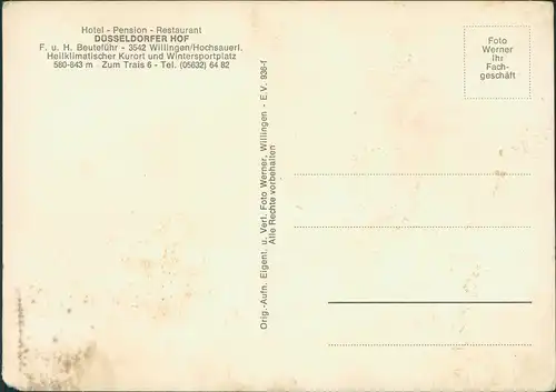 Willingen (Upland) Hotel Pension Restaurant DÜSSELDORFER HOF H. Beuteführ 1965