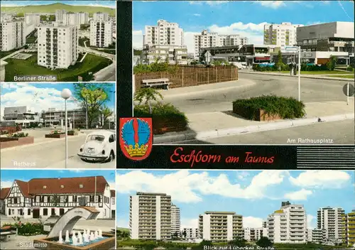 Eschborn Mehrbild-AK Berliner Str. Rathaus Lübecker Str. Rathausplatz 1975