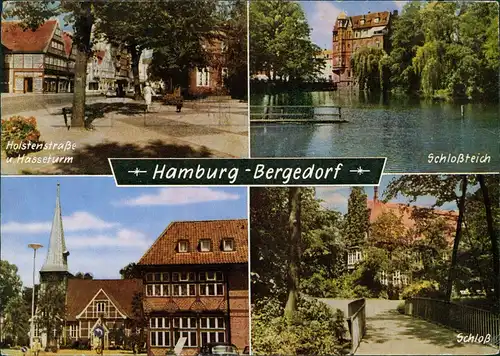 Bergedorf-Hamburg Mehrbild-AK mit Holstenstraße, Schloß, Schloßteich 1972