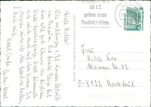 Büsum Mehrbild-AK mit Leuchtturm, Alleestrasse, Korbstrand uvm. 1985