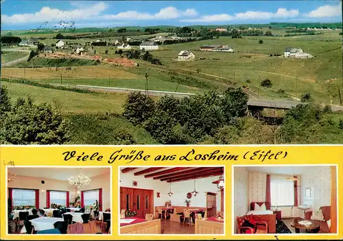 Losheim Mehrbild-AK Hotel Pension Balter & Panorama Ansicht 1977