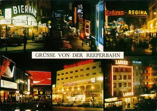 St. Pauli-Hamburg Mehrbild-AK mit Abend-/Nachansichten von Lokalen und Bars 1985