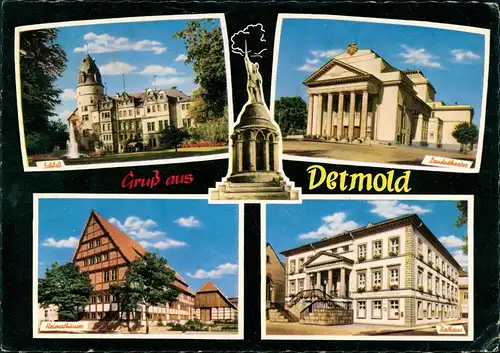Detmold Mehrbildkarte mit Schloß, Theater, Heimathäuser, Rathaus 1967