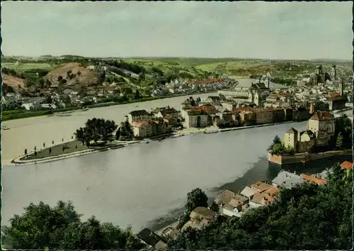 Passau Blick auf das Dreiflußeck Inn-Donau-liz Panorama-Ansicht 1960