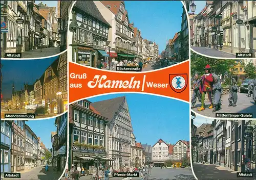 Hameln Mehrbild-AK mit Altstadt, Bäckerstraße, Rattenfänger Spiele uvm. 1986