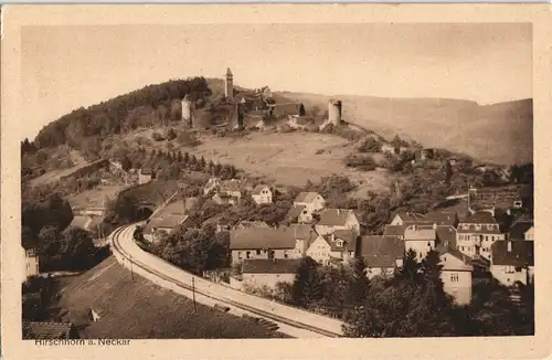 Hirschhorn (Neckar) Panorama-Ansicht, Wohnhäuser entlang der Bahnlinie 1920