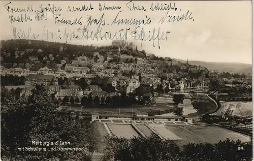 Ansichtskarte Marburg an der Lahn Stadt, Schwimm- und Sommerbad 1930